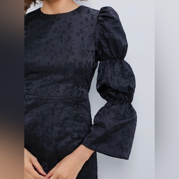 hyacinth house black jacquard puff sleeve darcy mini dress Black Front Zip Denim Mini Dress